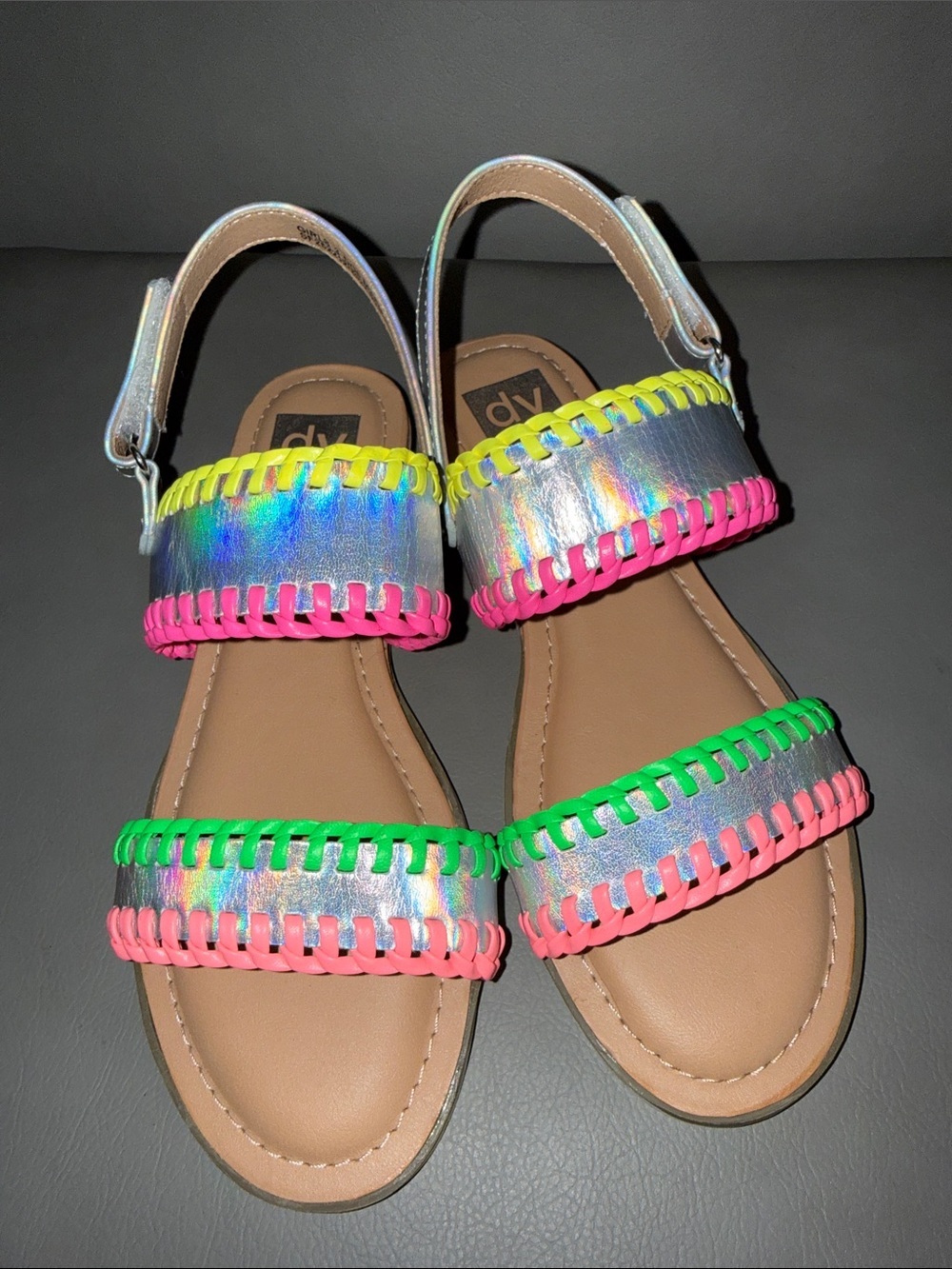 DV by Dolce Vita Girls Holographic Sandals with Neon Stitching